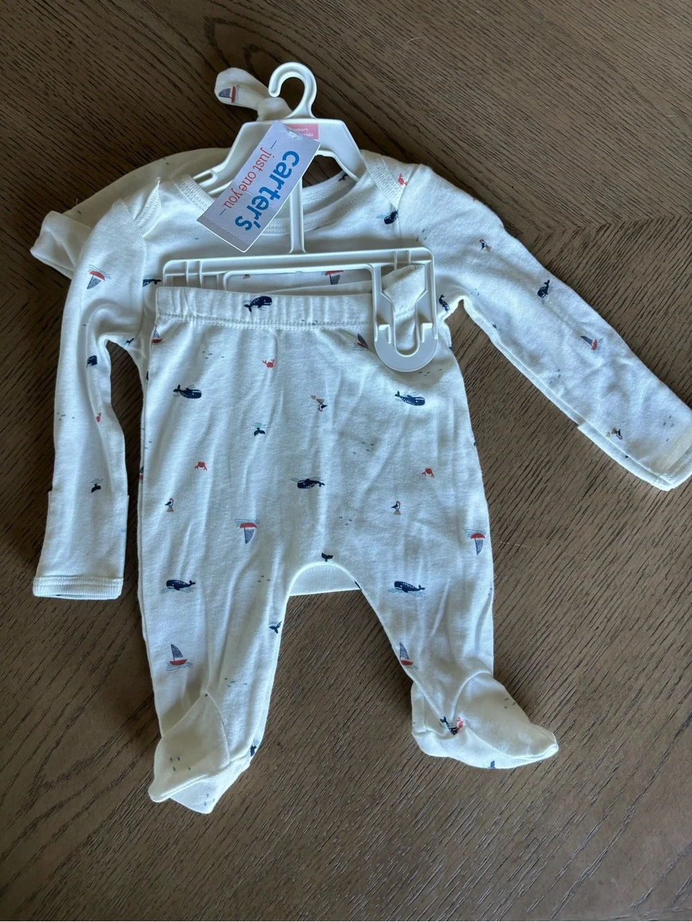 Carter's Cream Baby Pajama Set with Navy & Coral Whale Accents